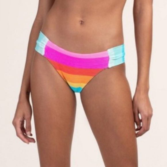 NWT Trina Turk Sunrise Stripe Shirred Bikini Bottoms Swimsuit Womens 14 Resort - Picture 1 of 10